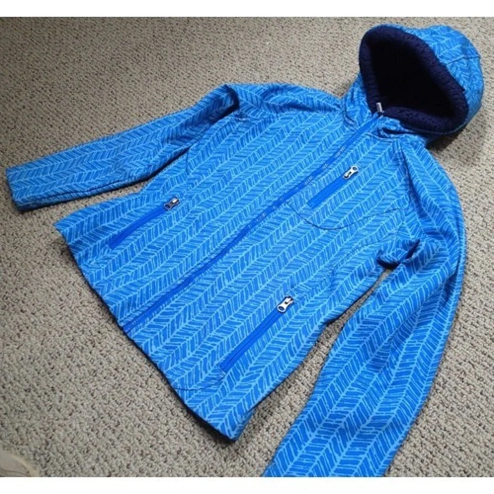 Lands End Softshell Jacket Girls Medium‎ 10/12 Blue Excellent Sherpa Hood Fleece